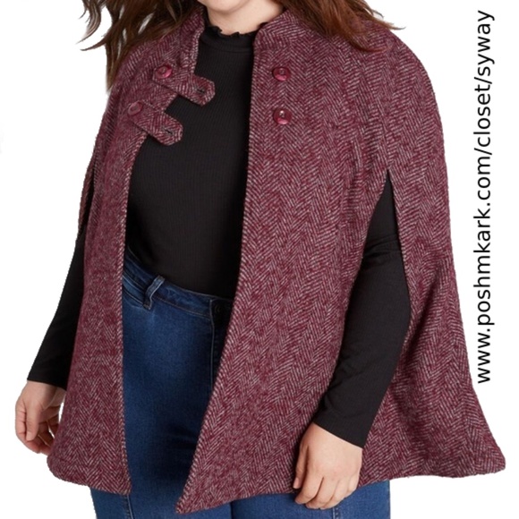 ModCloth Pardon My French Quarter Cape Wool Blend Tweed Burgundy Herringbone - Picture 1 of 14